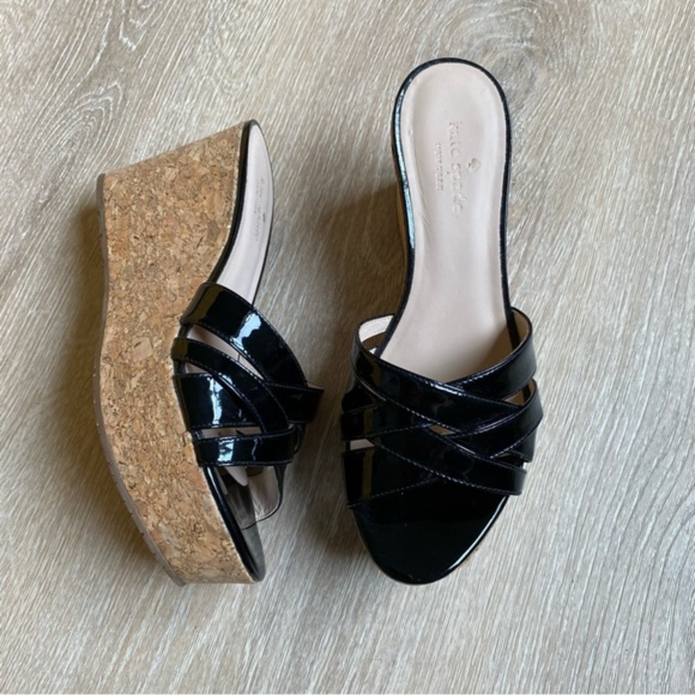 Kate Spade Black and Tan Wedge Sandals